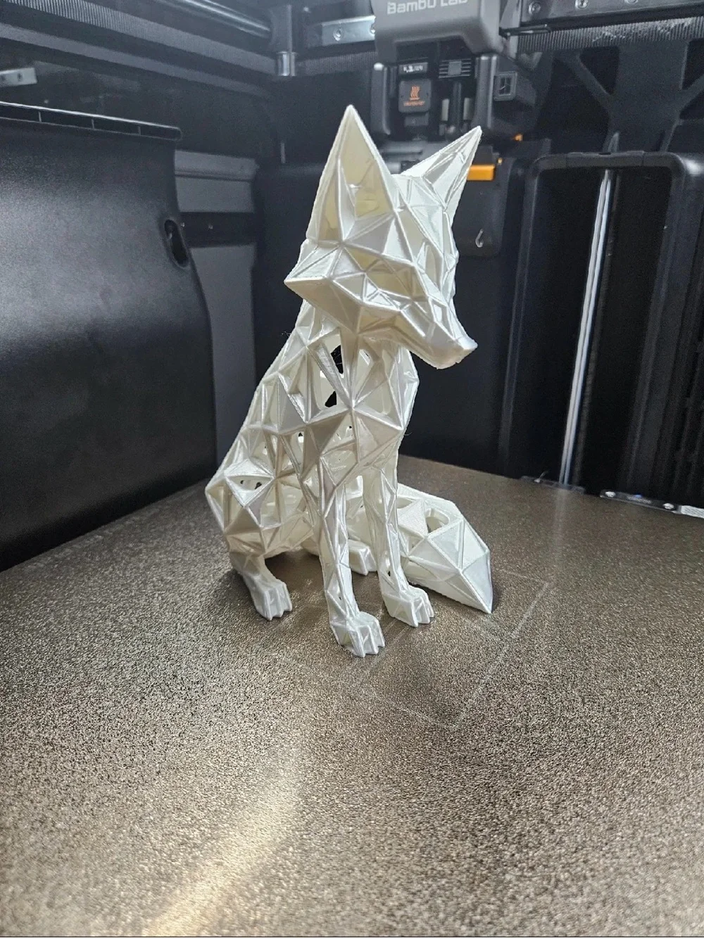 3D Printed Geometric Fox Figurine - White